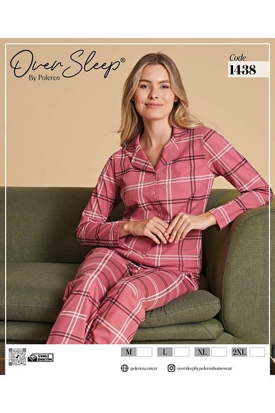 Over Sleep by Poleren Dusty Rose Color Plaid Shirt Collar Long Sleeve Women's Pajamas Set