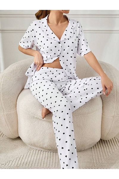 VG BOND MODA Single Jersey Women's Double Pajamas Set - Print and Button, Short Sleeve Vg125