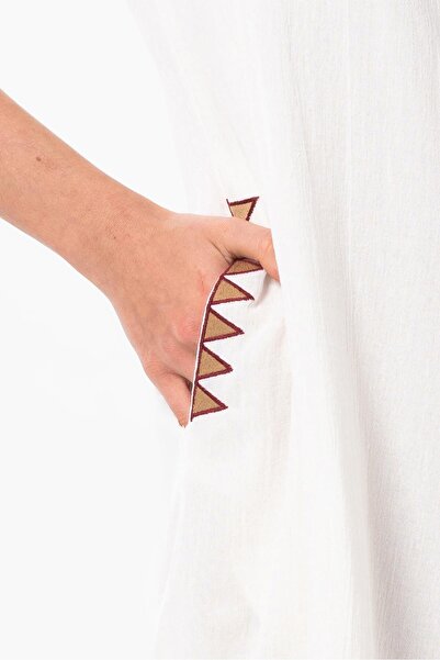 Eliş Şile Bezi Sleeveless Sile Cloth Lily Embroidered Short Summer Authentic Dress Cream Red