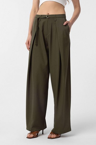 Antioch Khaki Belted Pleated Women's Trousers