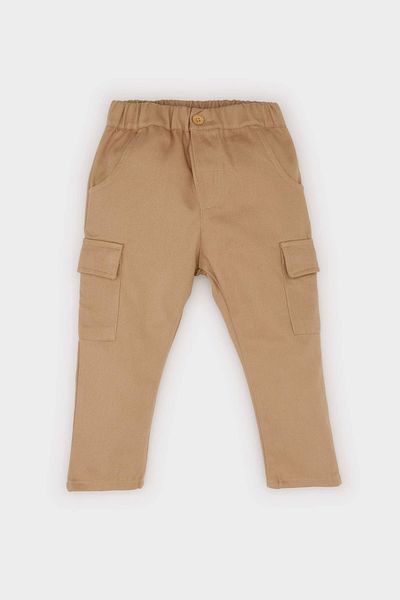 DeFacto D9596 Khaki Baby Boy 2Pcs Suit Long Sleeve Shirt Elastic Waist Cargo Pocket Pants