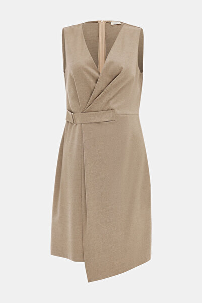 W Collection Mink over the Knee Straight Flannel Double Breasted Collar Dress