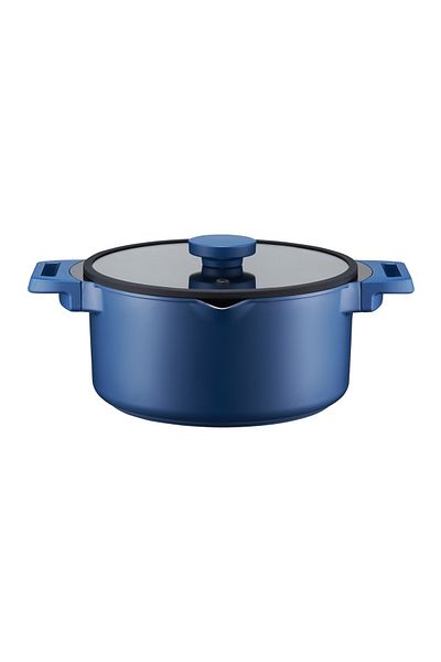Ambition Pot with lid 24cm, 4.7L, Qualum Ceramic coating, Cobalt