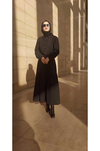 MRA Fashion Women's Long Sleeve Collared Front Buttoned Woven Maxi Dress with Metal Belt at Waist