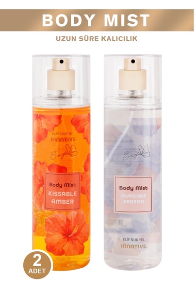 INNATIVE 2x Elif Nur Yel Eny Body Mist Cupcake & Kissable Amber Vücut Spreyleri
