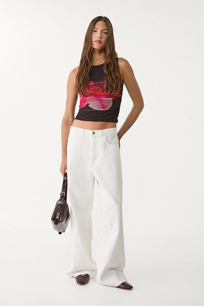 Stradivarius Tulle top with hibiscus details