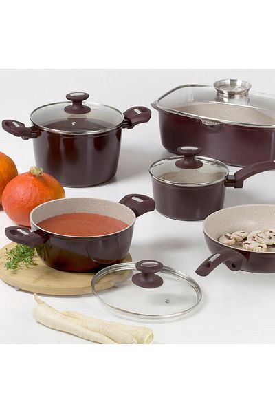 Ambition Pot with lid 28cm, 6.5L, Qualum Basic Stone Edition coating, Brown Stone