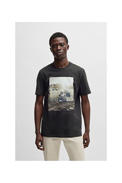 BOSS Fotoğraf baskılı pamuk jarse tişört