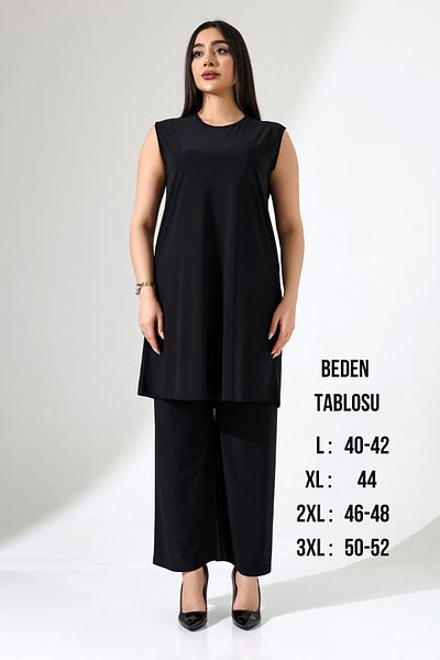 Mankens Fashion Large Size Black Sandy Tunic - Zero Sleeve and Long Lingerie