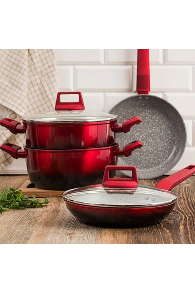 Ambition Pot with lid 20cm, 2.3L, Qualum Ceramic Stone Edition coating, Ombre Red