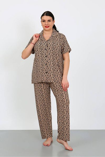 SEBOTEKS Soft Textured Milan Fabric Front Buttoned Large Size Women's Pajamas Set 9030