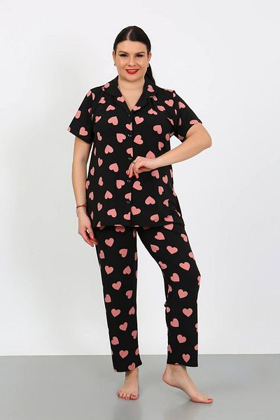 SEBOTEKS Soft Textured Milan Fabric Front Buttoned Large Size Women's Pajamas Set 9030