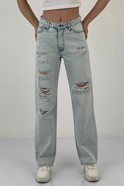 Miss Poem Blugi largi rupti de damă Pantaloni din denim Palazzo Ice Blue