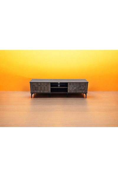 TrentonGCC Rich Walnut Finish TV Stand - 160cm with Sliding Door Storage & Open Shelves-LF305WALNUT