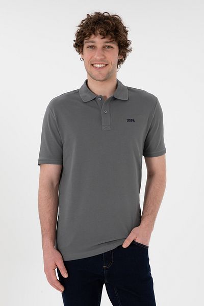 U.S. Polo Assn. Ανδρικό μπλουζάκι με κανονική εφαρμογή Polo γιακά γκρι Basic 50306007-vr024