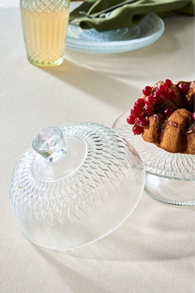 Karaca Glass Cake Stand with Grid Cover 14 cm