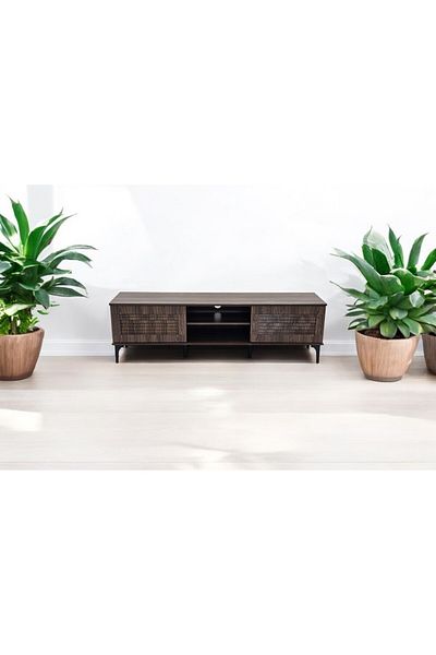 TrentonGCC Rich Walnut Finish TV Stand - 160cm with Sliding Door Storage & Open Shelves-LF305WALNUT