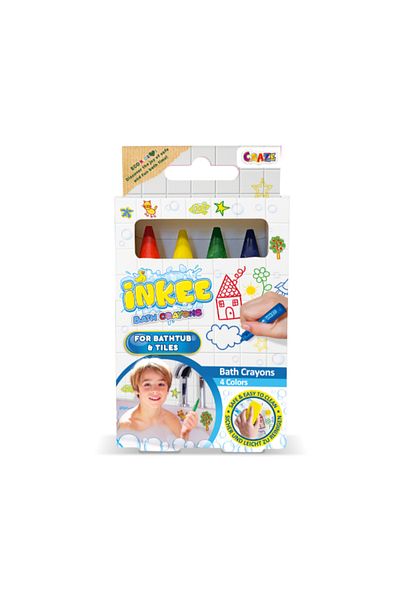 CRAZE Inkee Bath Crayons 4Pc - Vegan, Dermatologist Approved for Kids, Safe and Easy to clean