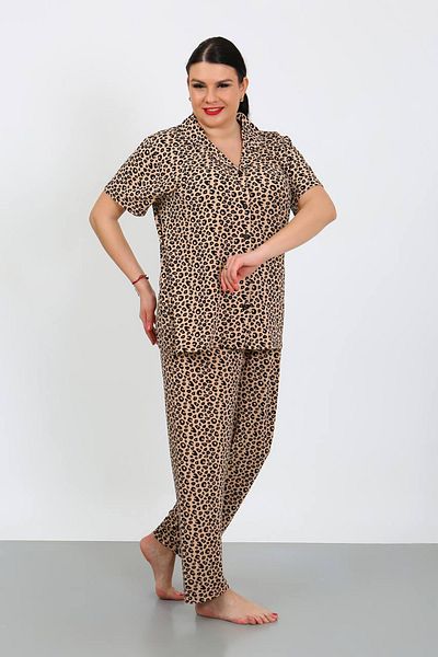 SEBOTEKS Soft Textured Milan Fabric Front Buttoned Large Size Women's Pajamas Set 9030