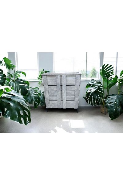 TrentonGCC Modern Gray Accent Cabinet - Textured Wood Grain with Double Door Storage