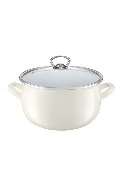 Ambition Enamel pot with lid 22cm, 5.7L, cream, Garden