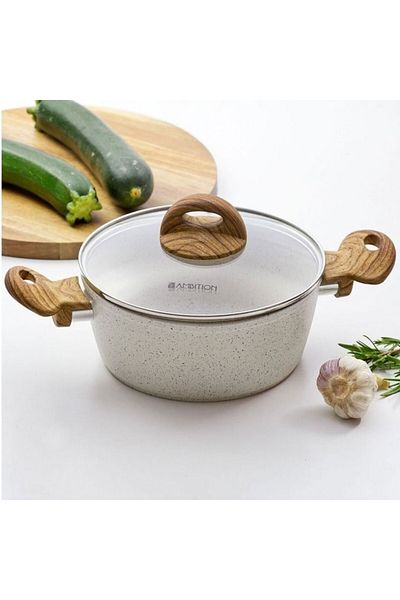 Ambition Pot with lid 24cm, 4L, Pfluon Cookmark™ coating, Nature