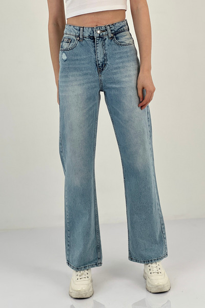 Miss Poem Blugi largi de damă cu picioare largi Pantaloni de denim Palazzo Blue