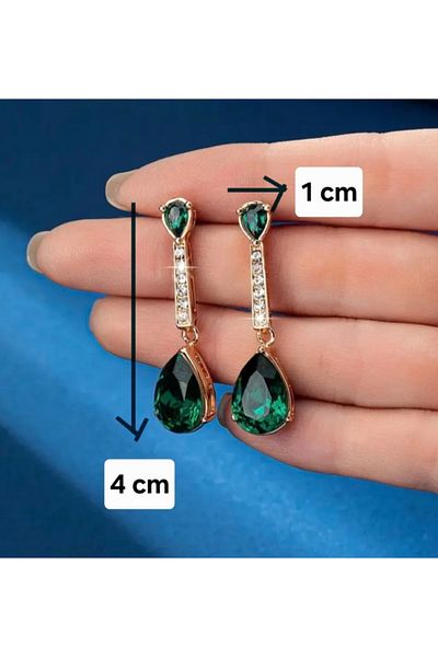 ER TAKI Stylish Engagement Henna Wedding Evening Dress Earrings with Gold Colored Green Stones