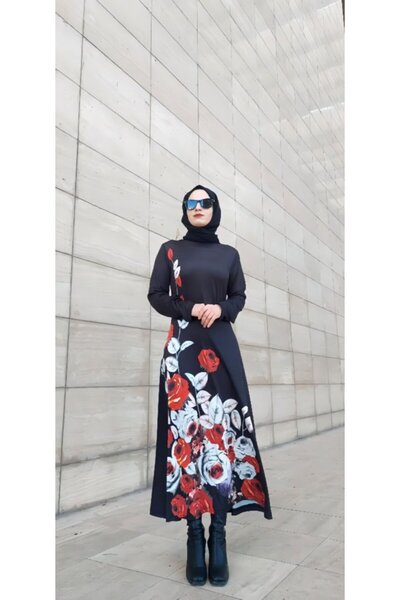 gelirr Women's Long Sleeve Floral Printed Midi Micro Dress