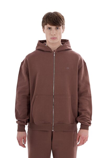 MORREZ Kahve Enjeksiyon Baskı Fermuarlı Sweatshirt K