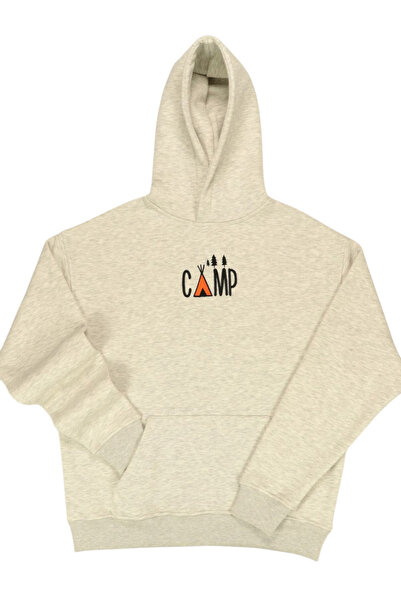 Hoodie Kamp Temalı Nakışlı 3 İplik Sweatshirt