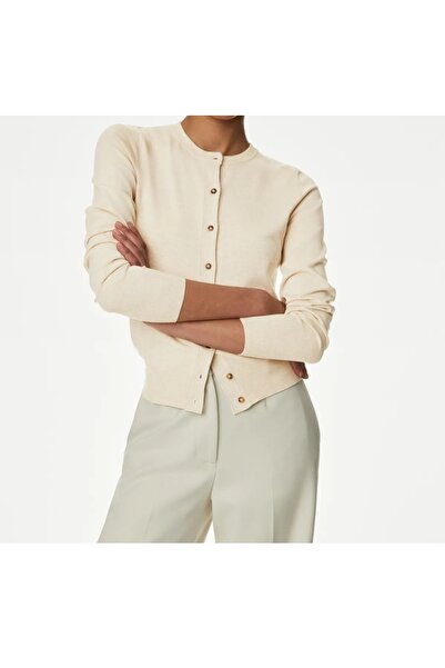 ESNOA Women's Round Neck Buttoned Top Quality Slim Fit Short Cardigan