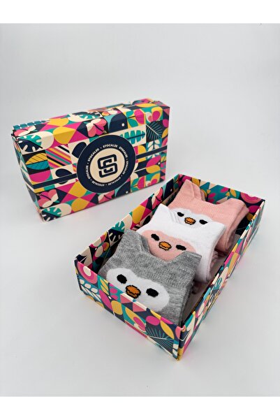 STOCALZE Set de 3 șosete pentru femei cu model de pinguin cu urechi. Moale, anti-transpirație și fără cusături .