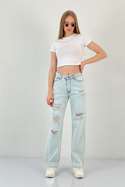 Miss Poem Blugi largi rupti de damă Pantaloni din denim Palazzo Ice Blue