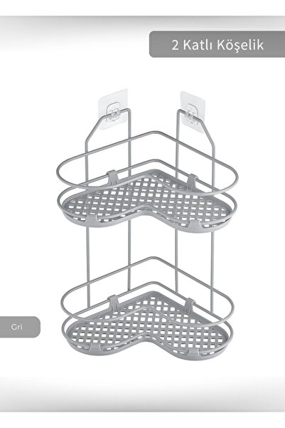 Jet's Home Banyo Rafı Mutfak Rafı Paslanmaz Baharatlık 2 Katlı Köşelik Şampua...