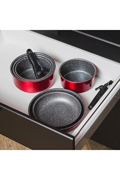 Ambition Pot set with removable handle, 4 pieces, Qualum Basic Stone Edition coating, Jasper