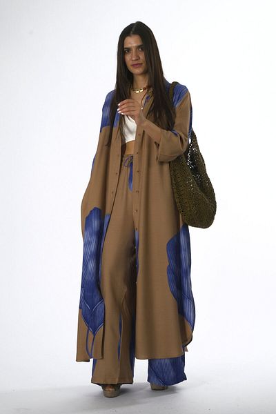 ABBRA Women's Cotton Tunic Set with Elastic Waist and Side Pockets