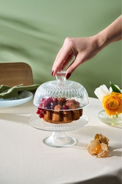 Karaca Glass Cake Stand with Grid Cover 14 cm