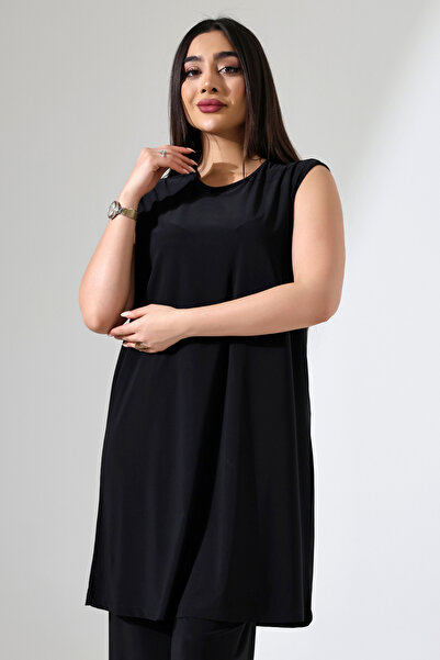 Mankens Fashion Large Size Black Sandy Tunic - Zero Sleeve and Long Lingerie