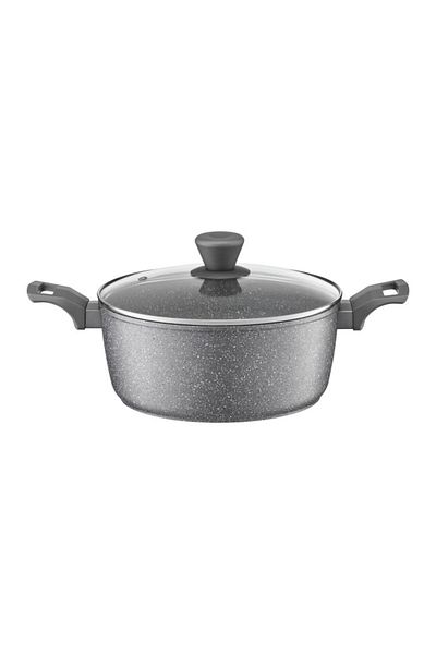 Ambition Pot with lid 24cm, 4.1L, Qualum Basic Stone Edition coating, Silverstone
