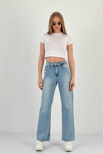 Miss Poem Blugi largi de damă cu picioare largi Pantaloni de denim Palazzo Blue