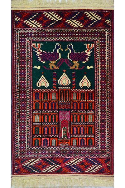 Handmade El Dokuma Güvercin Desenli Yün Türkmen Halısı 60x100 cm (0.6 m²)