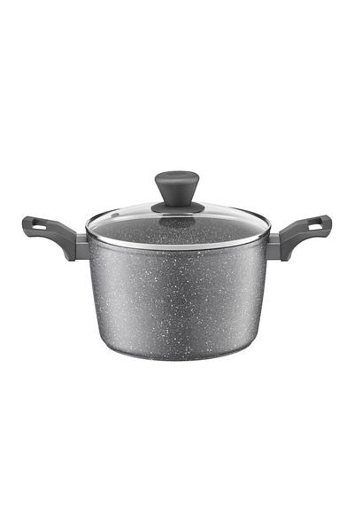 Ambition Tall pot with lid 20cm, 3.6L, Qualum Basic Stone Edition coating, Silverstone