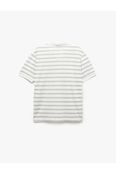 Koton Kurzärmliges, gestreiftes T-Shirt mit Polokragen aus Baumwollmischung und normaler Passform
