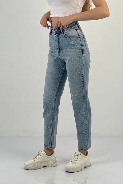 Miss Poem Blugi de damă Stoned cu picioare largi Mom B. Pantaloni albaștri din denim