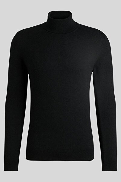 BOSS Kaşmir Balıkçı Yaka Erkek Kazak Siyah