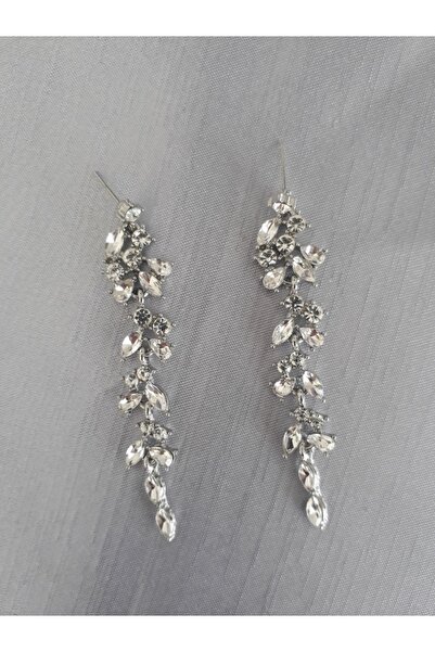 Aksesuar Gümüş Renkli Taşlı Sallantılı Şık Düğün Abiye Küpe