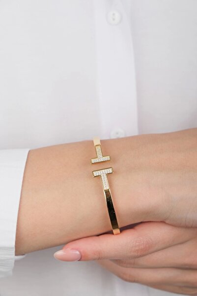 Güzide Kuyumcu 14 Ayar Altın Taşlı T Kelepçe