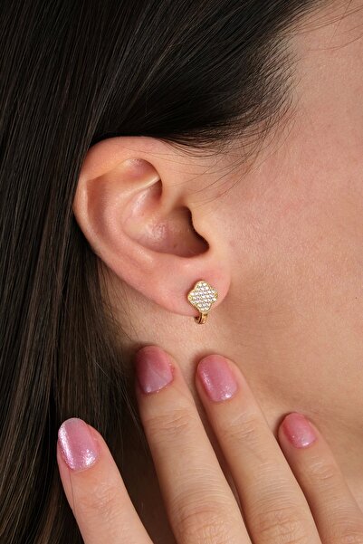 Güzide Kuyumcu Güzide 14 Ayar Altın Taşlı Yonca Küpe