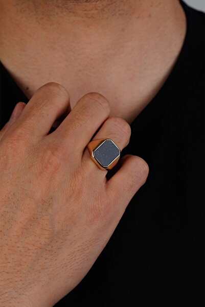 Arpaş 14 Ayar Altın Simli Siyah Taşlı Yüzük 622